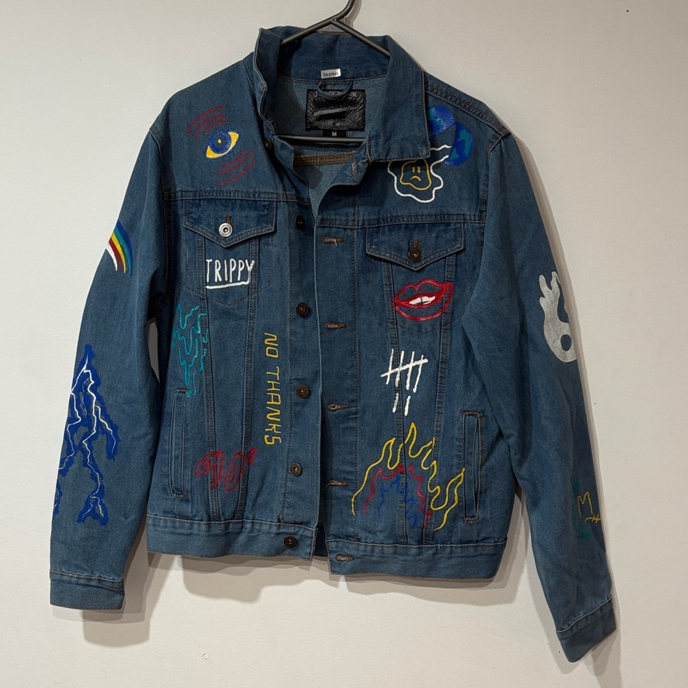 Denim Jacket with Vibrant Embroidered Designs